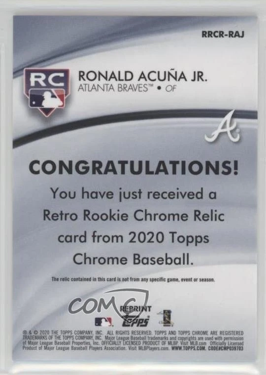 2020 Topps Chrome Retro Rookie Relics Ronald Acuna Jr Ronald Acuña Jr #RRCR-RAJ - Image 2 of 2