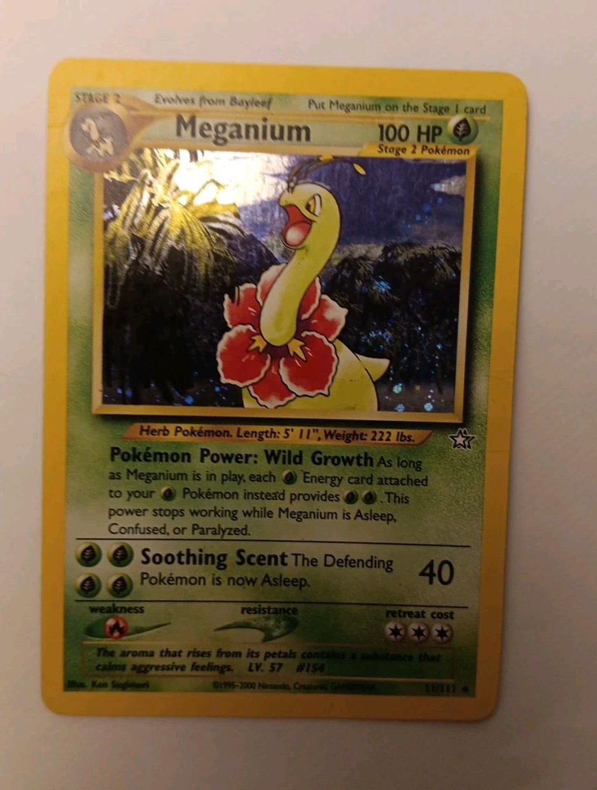 Meganium 11/111 Neo Genesis Holo Rare Vintage Pokémon TCG w SWIRL 💫 