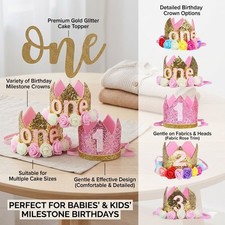 Baby Birthday Crown Headband 1st 2nd 3rd Party Hat Cake Smash Photo Prop
