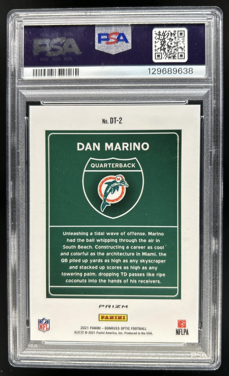 2021 Panini Donruss Optic Dan Marino Downtown! SSP #DT-2 Dolphins PSA 10 view 2