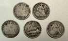LOT of 5 SEATED LIBERTY SILVER HALF DIMES 1853 ARROWS 1857 1858O 1859 1872 CIRC.