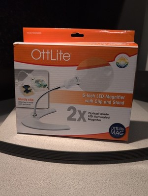 OttLite 5 Inch LED Magnifier With Clip And Stand 2x Optical Grade