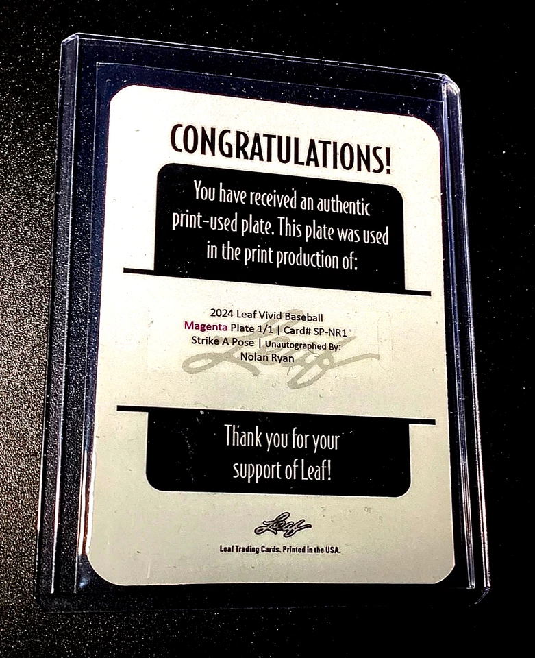 Placa de impresión vívida de hojas Nolan Ryan 1/1 2024 SP béisbol 1 de 1 rara solo 1 loca Foto 4 de 4