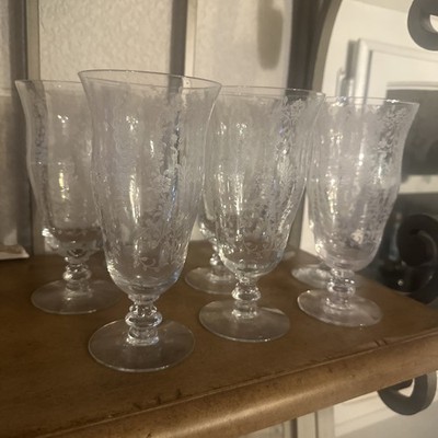 Vintage Tiffin-Franciscan June Night Hand blown Etched Crystal Iced Glasses