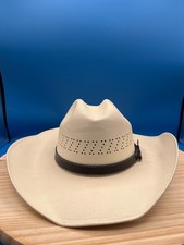 Western Hats Mens L Made in Mexico Beige Straw Cowboy Hat Black Band Ventilated