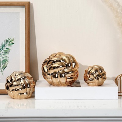 Gold 3 Pcs Knot Decor, Chain Link Coffee Table Bookshelf Decor Accents, Entry...