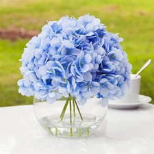 Enova Floral Artificial Silk Hydrangea Fake Flowers Arrangement in round Clear G