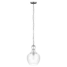 Henn&Hart 11" Wide Pendant with Glass Shade in Brushed Nickel/Seeded, Pendant,
