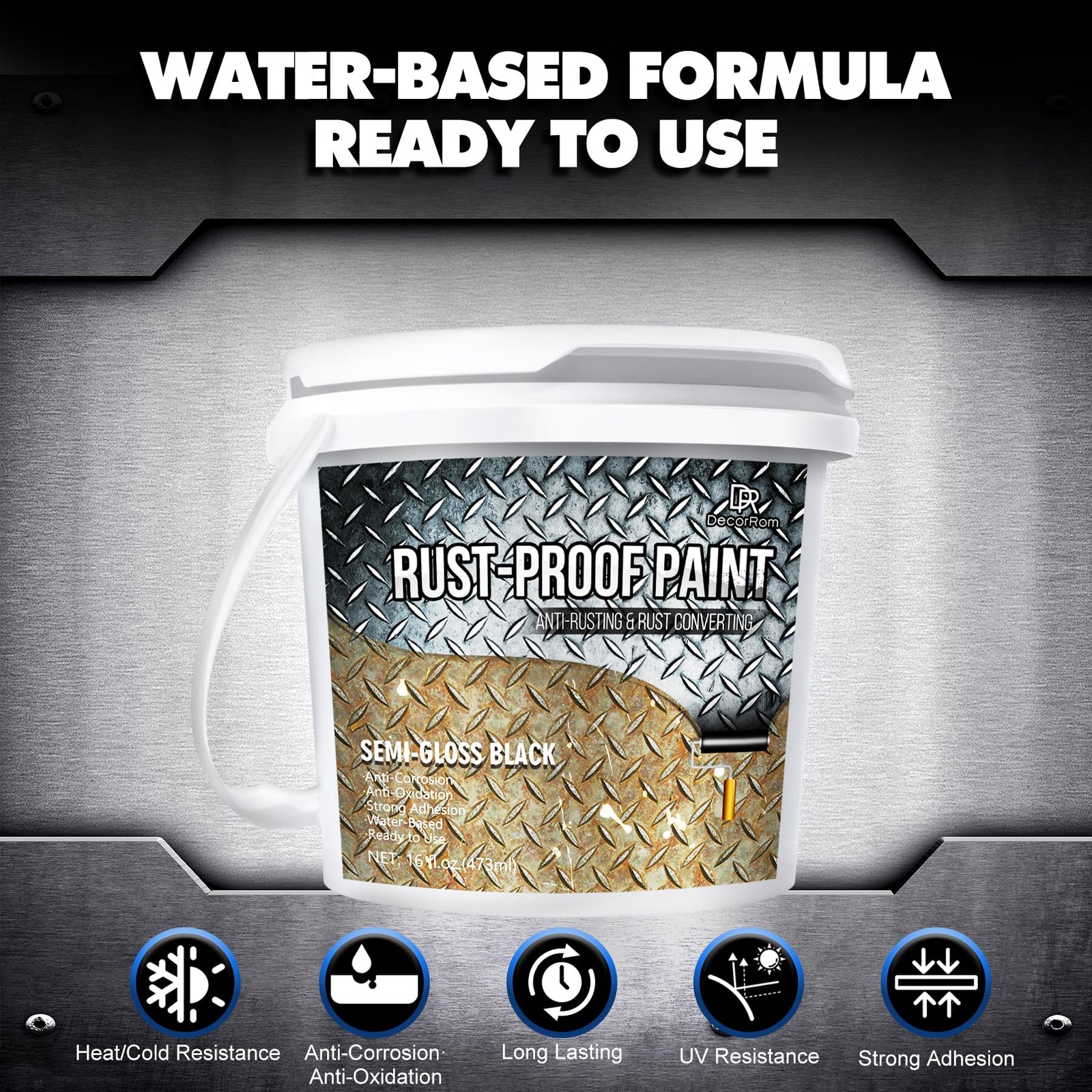 Rust Converter Paint - 16oz Water-Based Rust Reformer & Metal Primer, Semi-Gl...