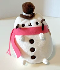 GUND Pusheen SNOWMAN 6" Cat Christmas Holiday Plush White W/ Pink Scarf Stuffie