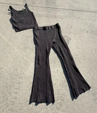House of Harlow 1960 Cableknit Tank Flared Pants Twinset 2 Pc Set NWT LARGE #652