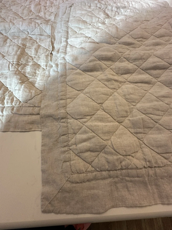 Pottery Barn Belgian Flax Linen Diamond Quilted Standard Pillow Shams - Set of 2 - Image 3 of 4