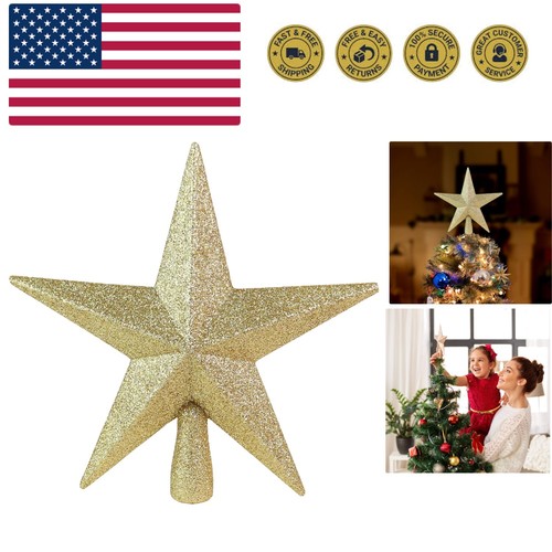 Glitter Star Tree Topper - Christmas Gold Decorative Holiday Bethlehem ...