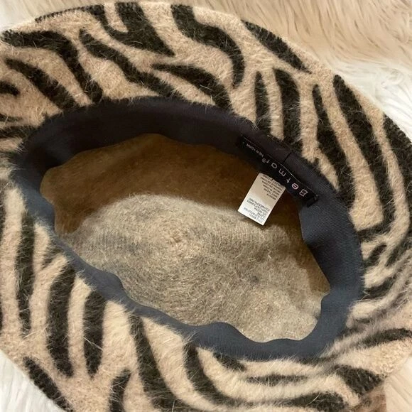 Betmar New York Vintage Brown Zebra Stripes Angora Blend Bow Bucket Hat - Image 3 of 4