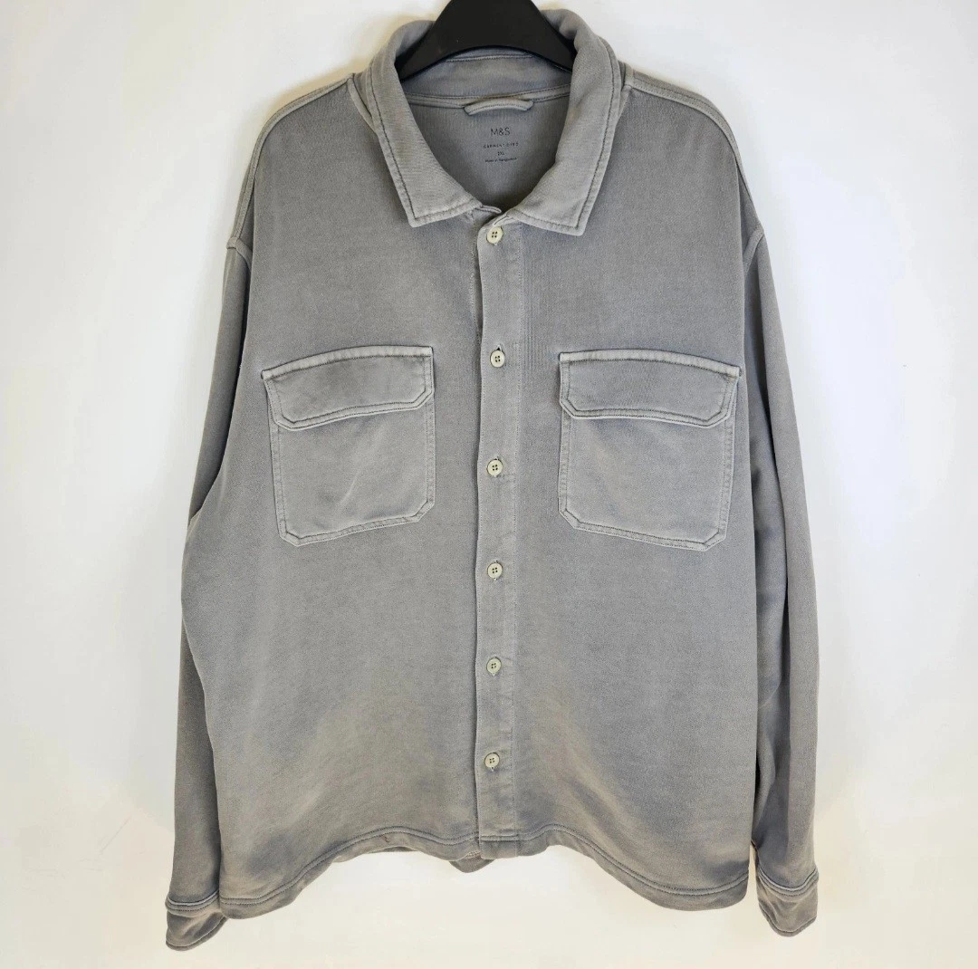 M&S Men's Chore Shirt Long Sleeve Overshirt 100% Cotton Soft Pockets - XXL