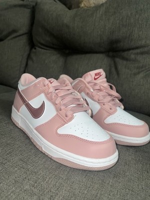 Nike Dunk Low GS Pink White Leather Unisex Kids Sneakers 7Y Comfort