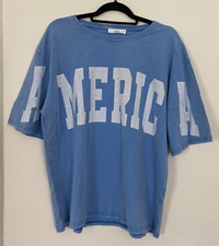 Anthropologie Talulah Women's Blue "America" T-Shirt Size M Oversized Patriotic