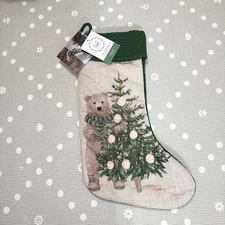 Rachel Ashwell THE FARMHOUSE BEAR CHRISTMAS TREE Stocking 22” Green-beige NWT