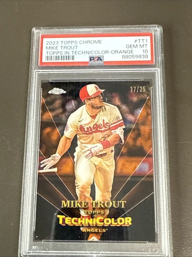 2023 Topps Chrome Mike Trout Topps in TechniColor Orange LogoFracter /25 PSA 10