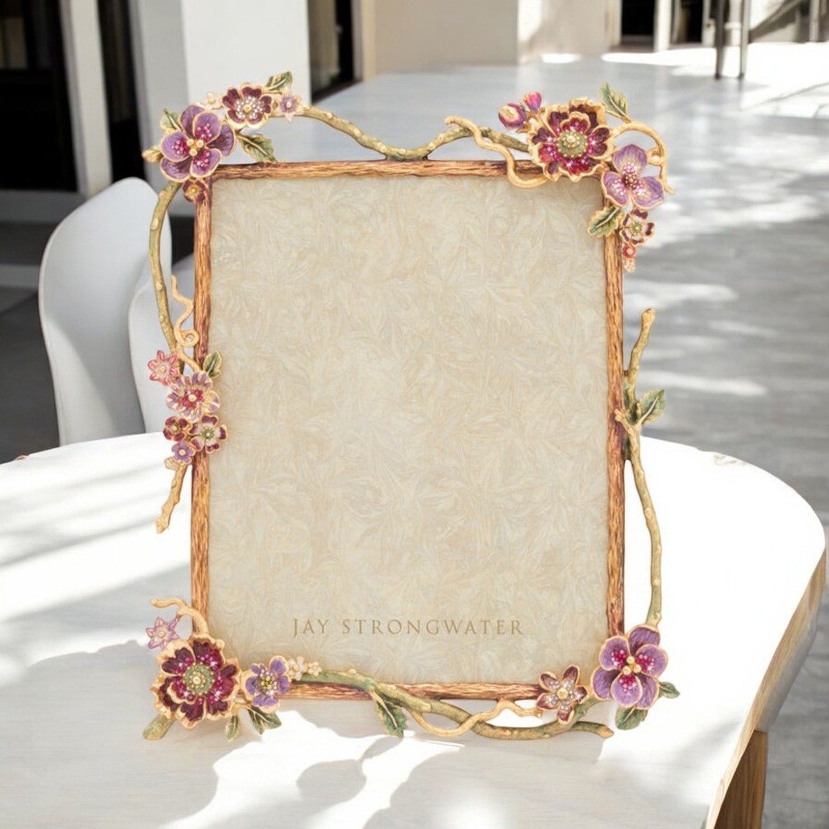 Jay Strongwater Delilah Floral Bouquet 8x10 Picture Frame 14K Gold