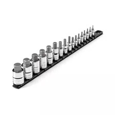 1/4,3/8,1/2 In. Drive Hex Bit Socket Set with Rail, 17-Piece (5/64-3/4 In.)