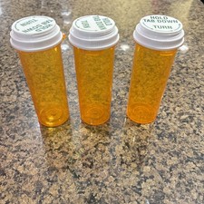 3 Large Pill Bottles 60 Dram With Lids 5.5"H x 2"D Reversible Cap Stackable
