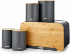 Image of Tower T826140GRY Scandi 5 Piece Bamboo Canisters Set, Grey
