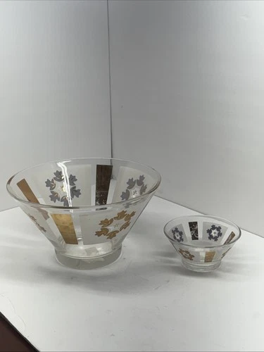 Vtg Anchor Hocking Chip & Dip Sv Bowl Set Gold White Retro Dining NO HOLDER