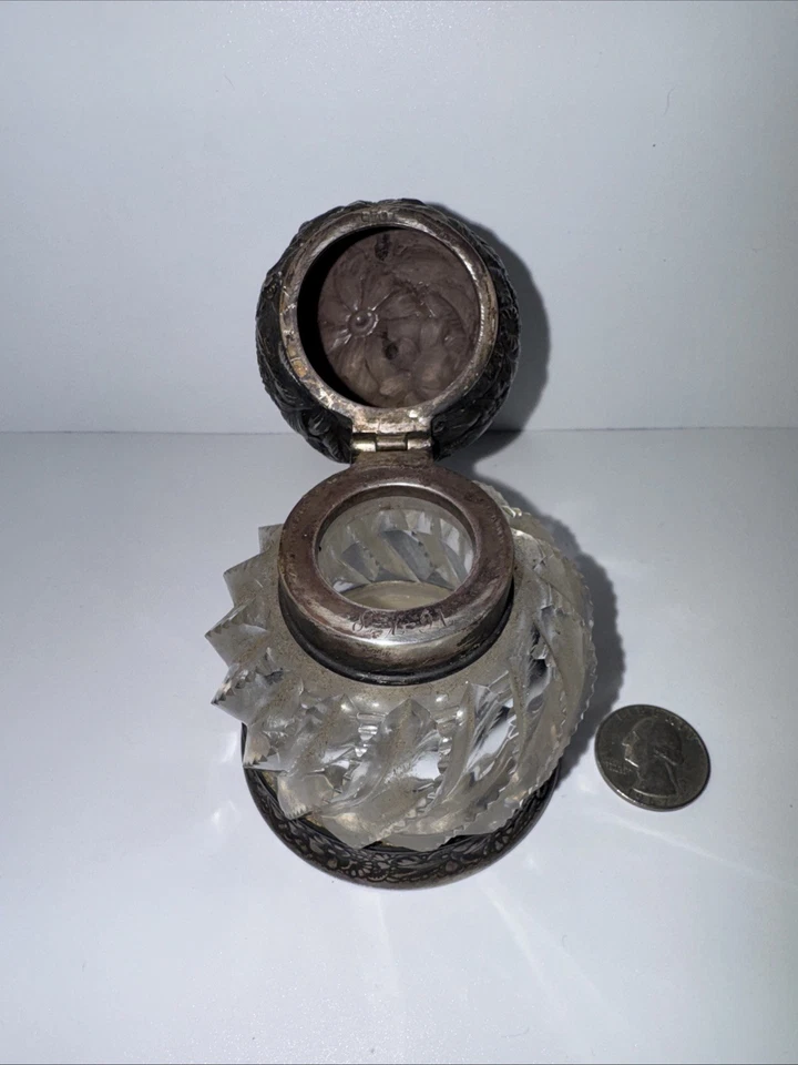 Gorham 1891 Tinta Pozo Plata Esterlina Pesado Remolinado Vidrio Tallado Base Plata  Foto 4 de 4