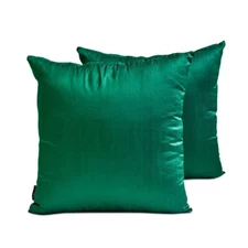 Art Silk Plain, Set of 2, 16"x16" Throw Pillow Cover - Dark Green Luxury