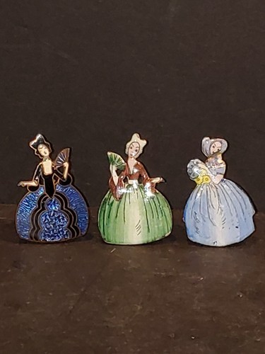 3 Ladies Enamel French art deco Menu Place Name Card Holder approx 1.5"H vintage - 第 1/12 張圖片