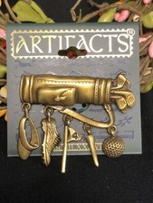 Vtg JJ Jonette Jewelry GOLF Bag Ball Shoe Hat Charms Pin Pewter Signed NEW Gift