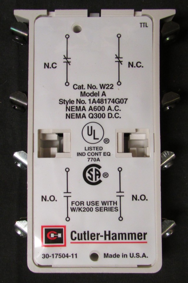 EATON CUTLER HAMMER W22 Advantage Auxiliary Contact 2 NO 2 NC