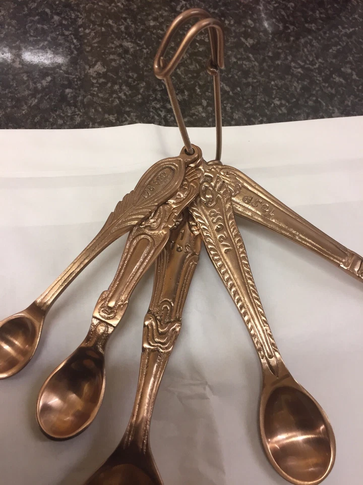 Anthropologie Vintage Flatware Measuring Spoons Safety Pin Copper Set Of 5 Rare! - Image 3 of 4