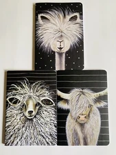 Studio Oh set of 3 notebooks journals - Farm Animals lined boho hippie Alpaca