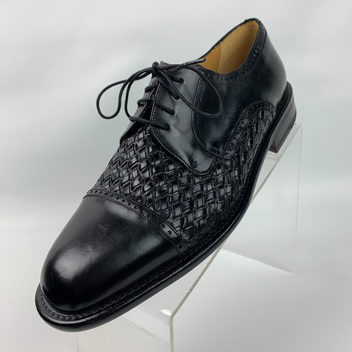 Mezlan Del Mar Oxford Black Leather Cap Toe Woven Lace Up  display picture 1