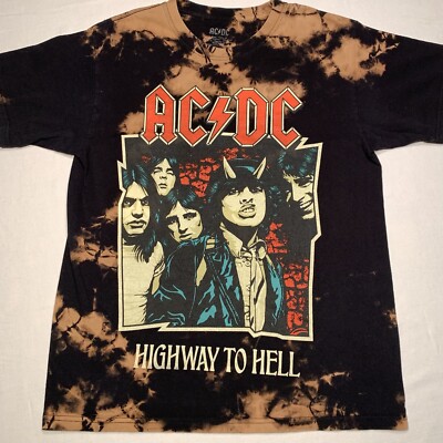 AC/DC Highway To Hell Graphic Print Shirt Mens Medium Music Band Tee Tie Dyed