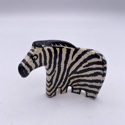 Vintage Hand Carved Soapstone Zebra Family Hand Painted Curved Shape KENYA - Picture 6 of 8