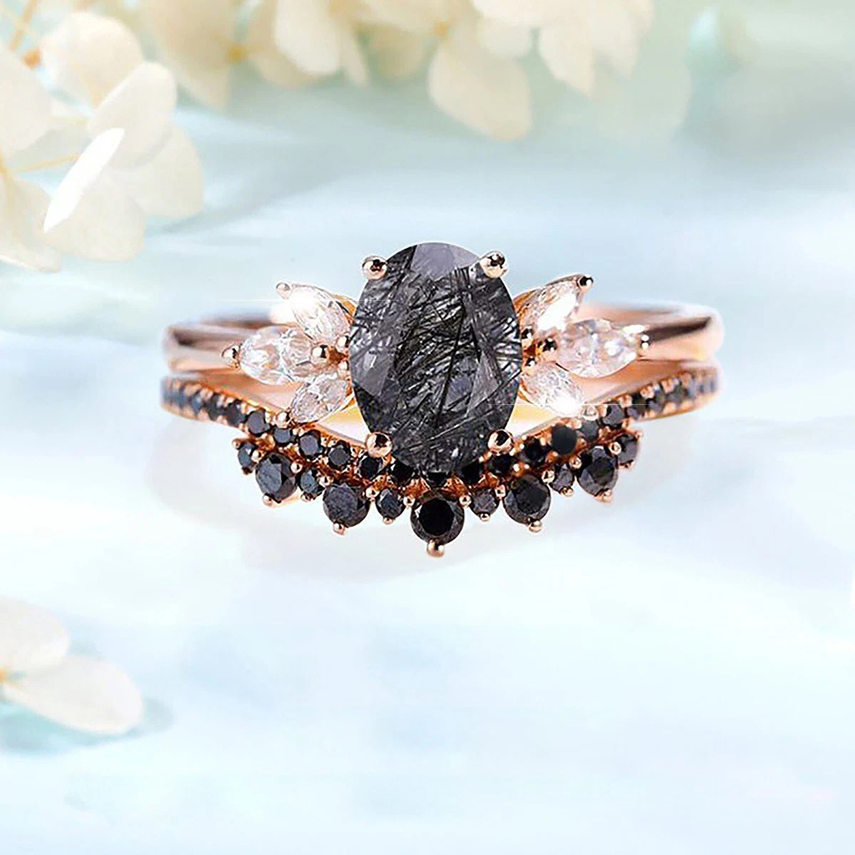 Black quartz engagement ring deals
