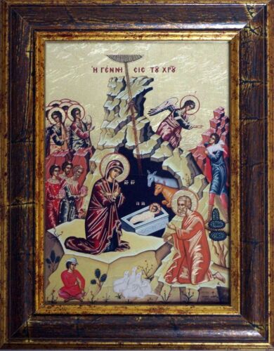 Ikone Die Weihnachtsgeschichte 18 x 24 cm vergoldet Handarbeit aus Griechenland - Bild 1 von 5