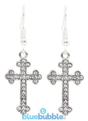 Bluebubble CLASSIC CROSS Diamante Earrings Vintage Sparkly Bling Religious Faith