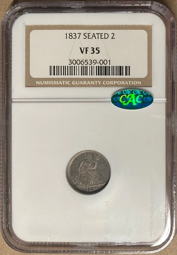 1837 NGC & CAC VF35 Liberty Seated Half Dime H10c - Large Date - No Stars