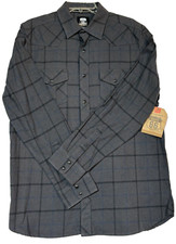 Route 66 Men's M shirt long sleeve snap Charcoal Black Plaid Collar 100 Cotton
