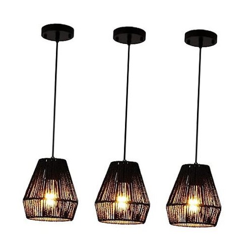 7" Black Pendant Light, Rattan Pendant Lights Basket Light 7"Black 3 Pack