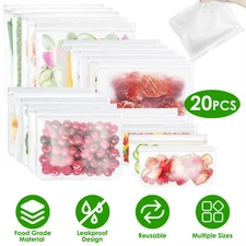 20Pcs Food Storage Bags Reusable Food Container Kitchen Freezer Safe Lunch Bag