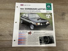 Hot Cars Street Racers Talbot Sunbeam Lotus #52 Folder Brochure Spec Sheet