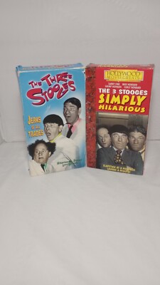 The Three Stooges VHS Lot Of 2 Jerks Of All Trades & Simply Hilarious See Descrp