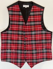 Vesuvio Napoli Men's Plaid Design Dress Vest Black Red White Suit Christmas Xmas