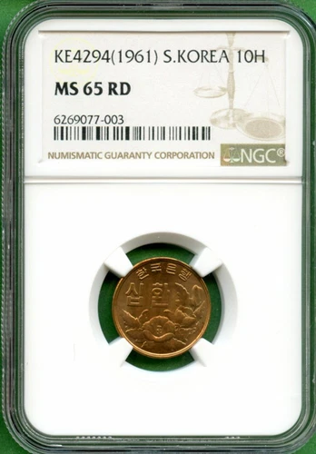 1961  KOREA   10 HWAN  NGC MS 65 RD   YEAR 4294 COPPER