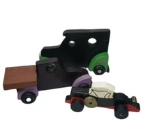 Vintage Handcrafted Wooden Toy Vehicle Lot Signed Folk Art Cars Trucks